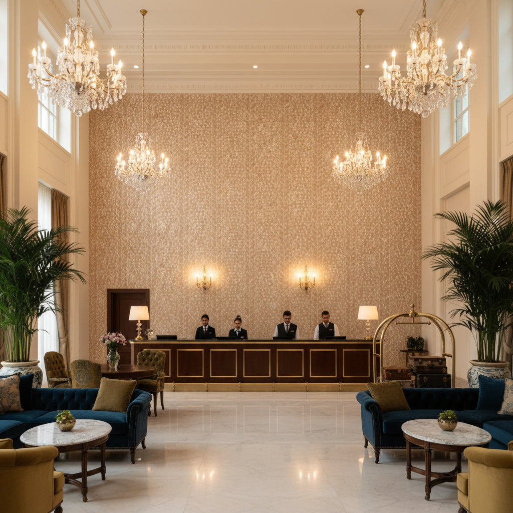8024103.16.0 | Kravet - Hotel Lobby Visualization (AI-generated, may not be to scale. Verify pattern scale with product specifications.)