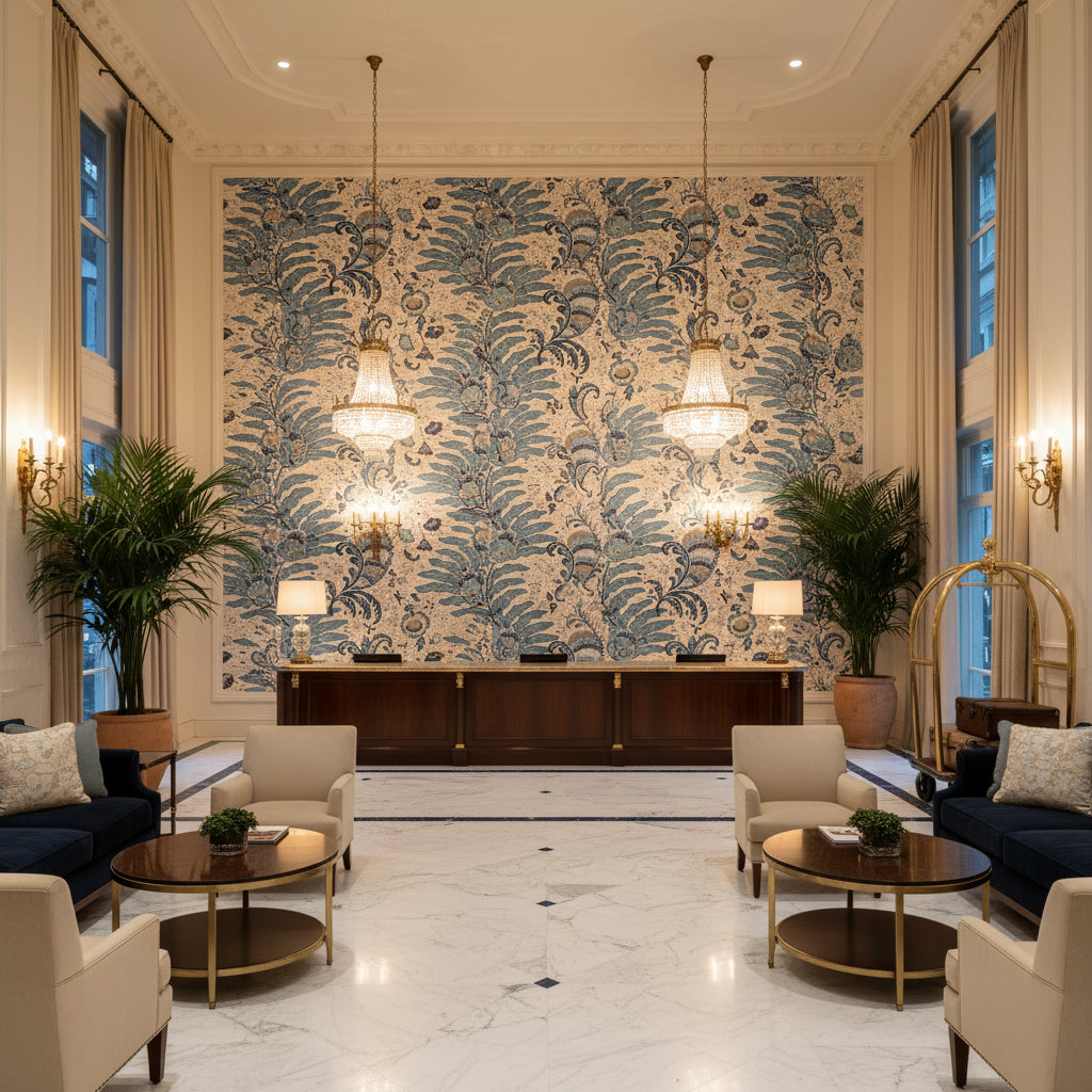 8024105.155.0 | Kravet - Hotel Lobby Visualization (AI-generated, may not be to scale. Verify pattern scale with product specifications.)
