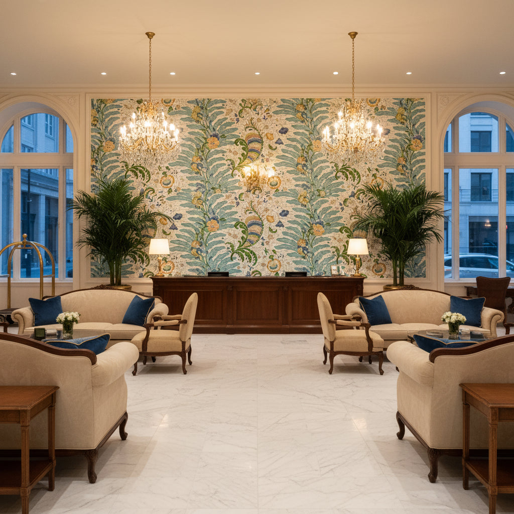8024105.355.0 | Kravet - Hotel Lobby Visualization (AI-generated, may not be to scale. Verify pattern scale with product specifications.)