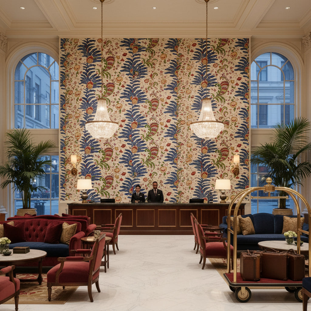 8024105.519.0 | Kravet - Hotel Lobby Visualization (AI-generated, may not be to scale. Verify pattern scale with product specifications.)