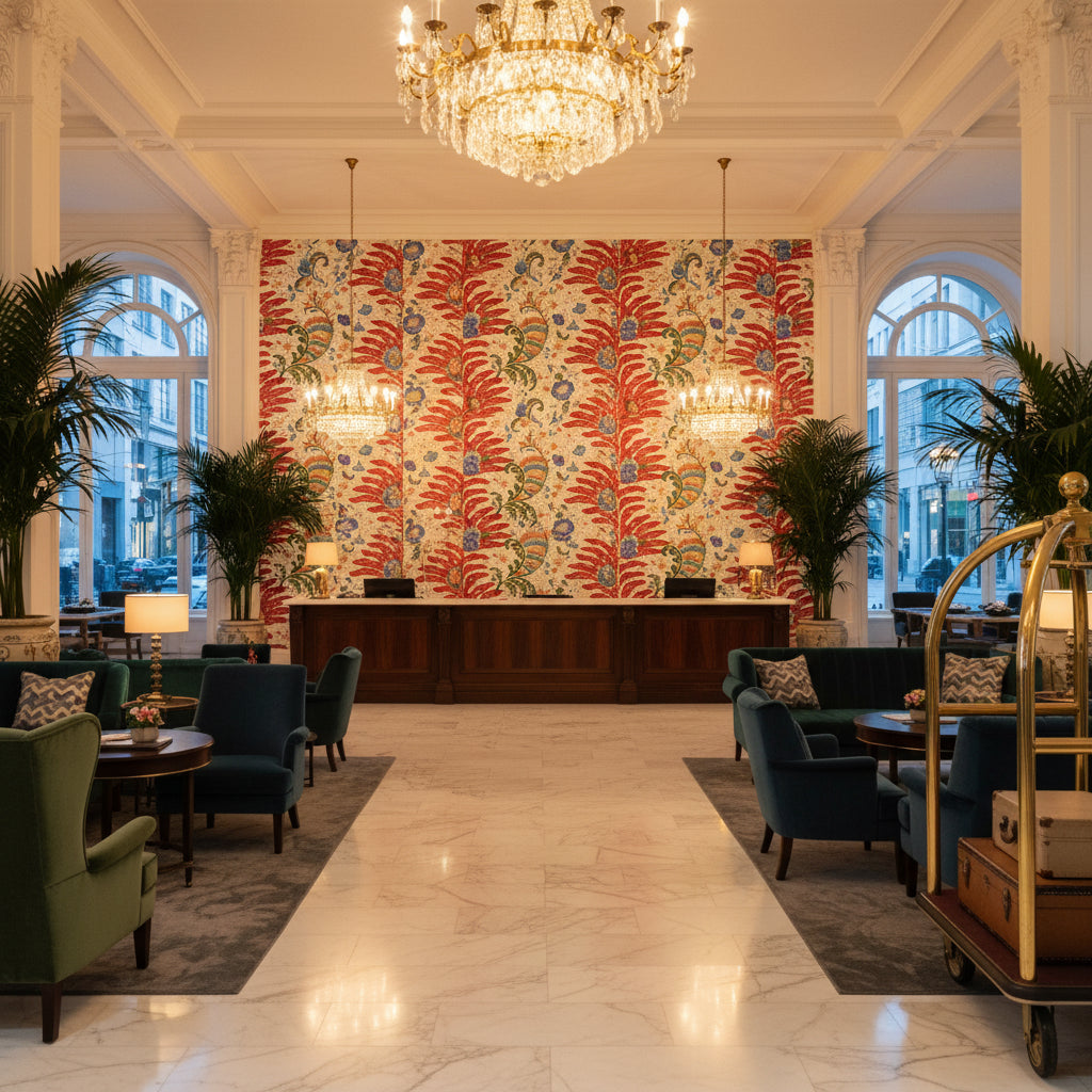 8024105.913.0 | Kravet - Hotel Lobby Visualization (AI-generated, may not be to scale. Verify pattern scale with product specifications.)