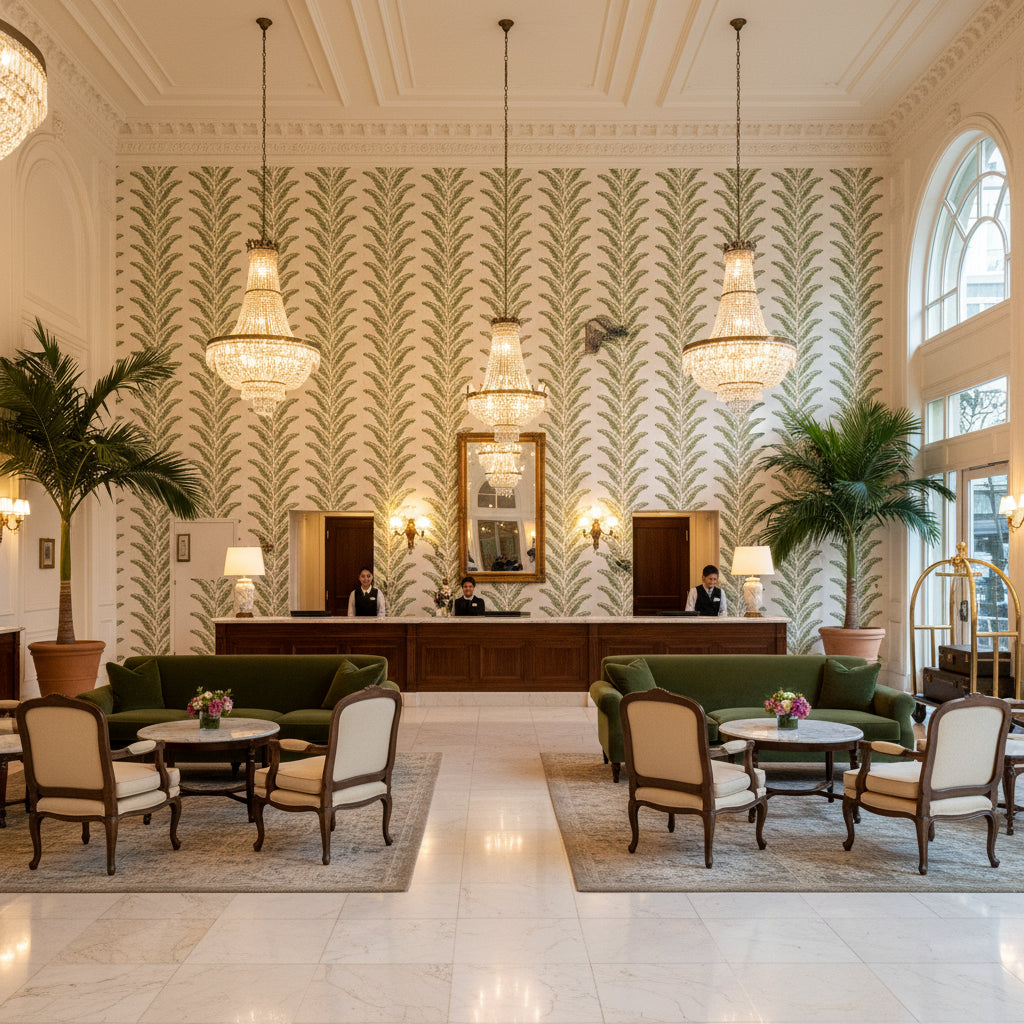 8024109.31.0 | Kravet - Hotel Lobby Visualization (AI-generated, may not be to scale. Verify pattern scale with product specifications.)