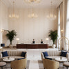 Pavilion Trellis Delft | Kravet - Hotel Lobby Visualization (AI-generated, may not be to scale. Verify pattern scale with product specifications.)