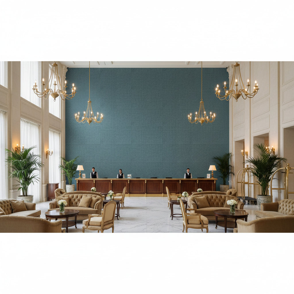 Palmar Sisal Soleil | Kravet - Hotel Lobby Visualization (AI-generated, may not be to scale. Verify pattern scale with product specifications.)