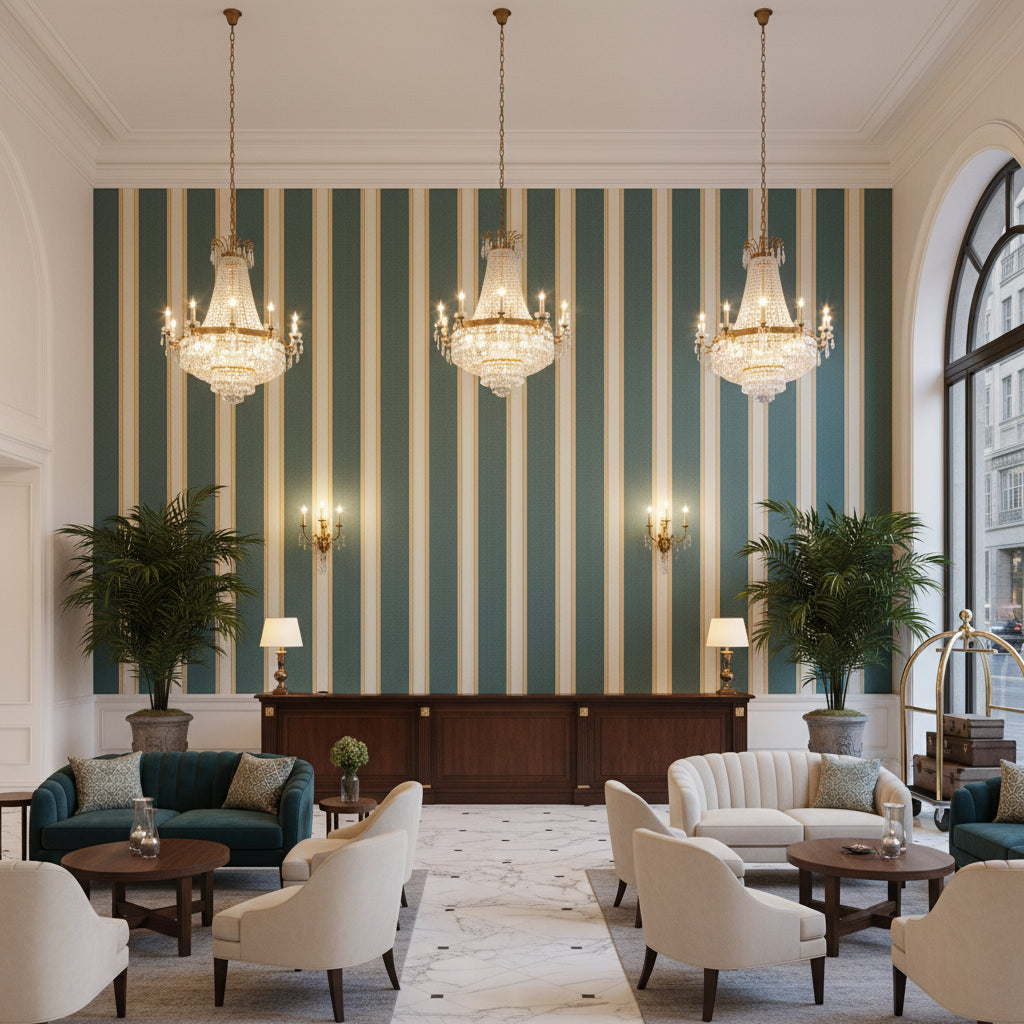 8024120.353.0 | Kravet - Hotel Lobby Visualization (AI-generated, may not be to scale. Verify pattern scale with product specifications.)