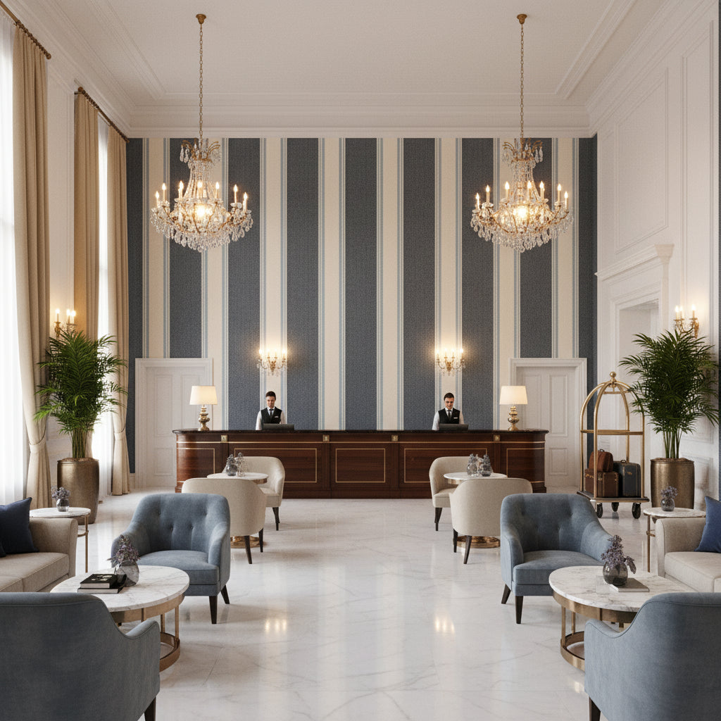 8024120.55.0 | Kravet - Hotel Lobby Visualization (AI-generated, may not be to scale. Verify pattern scale with product specifications.)