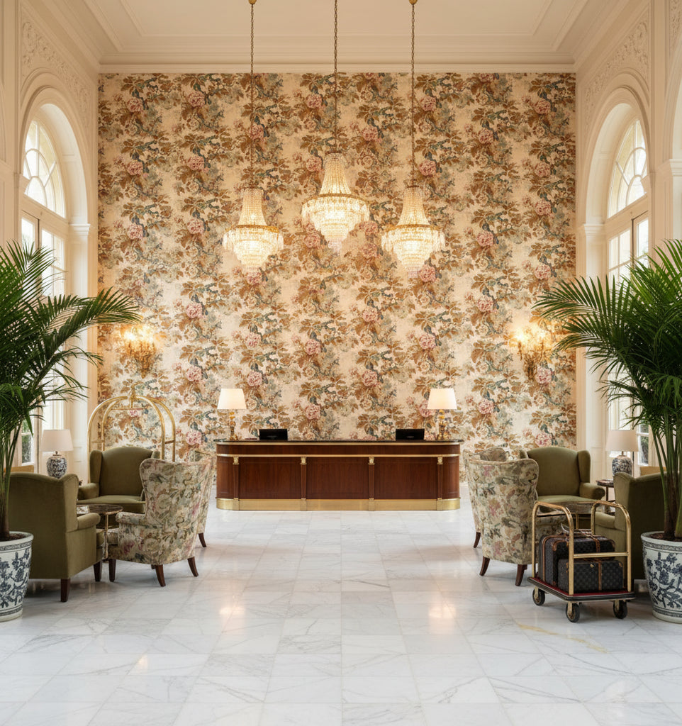 807000.LJ.0 | Kravet - Hotel Lobby Visualization (AI-generated, may not be to scale. Verify pattern scale with product specifications.)