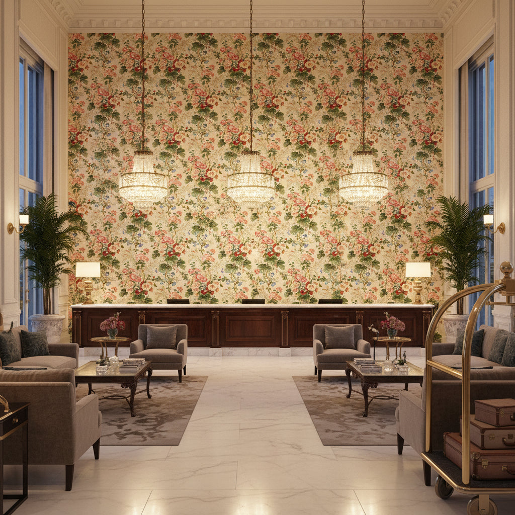879020.LJ.0 | Kravet - Hotel Lobby Visualization (AI-generated, may not be to scale. Verify pattern scale with product specifications.)
