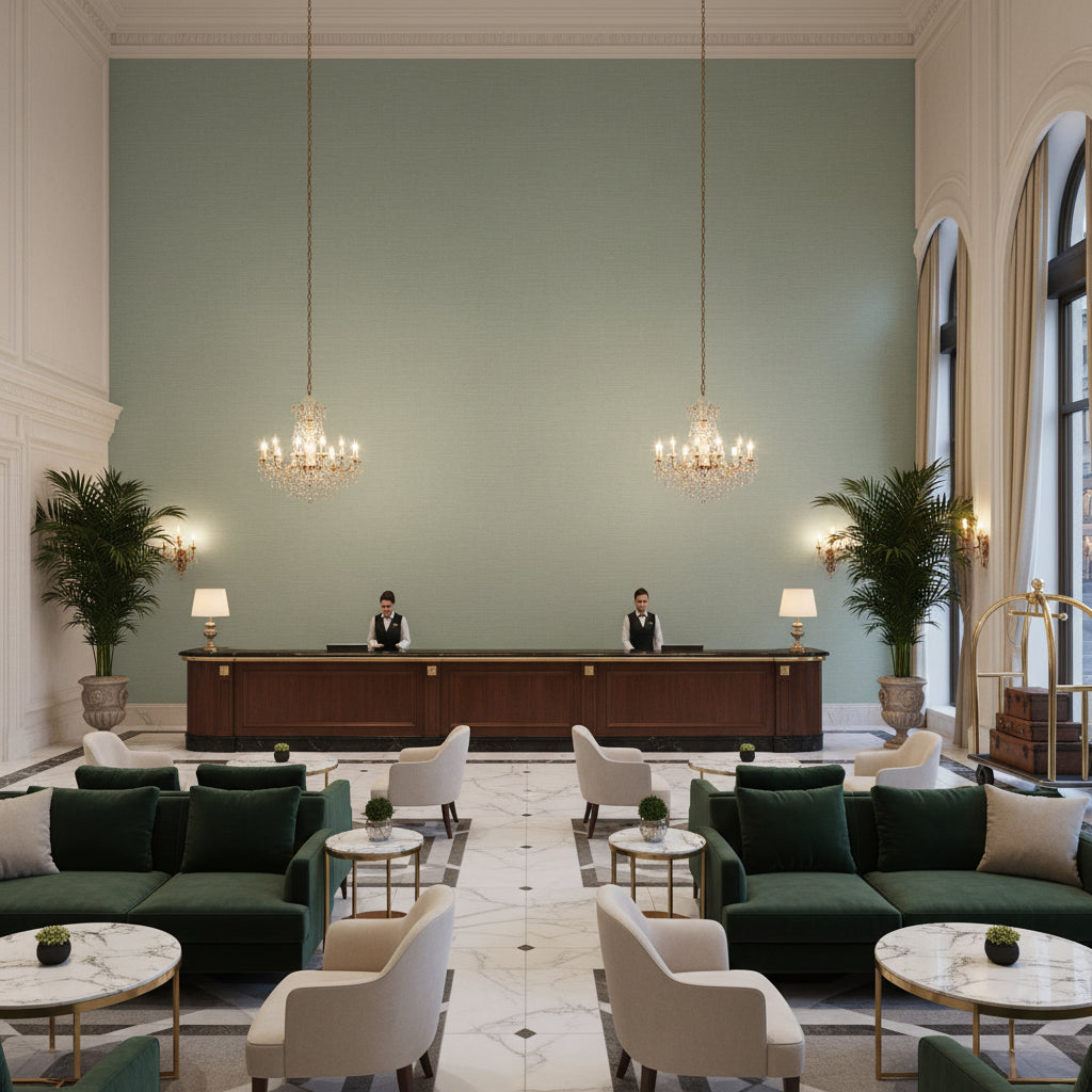 960033.1353.0 | Kravet - Hotel Lobby Visualization (AI-generated, may not be to scale. Verify pattern scale with product specifications.)