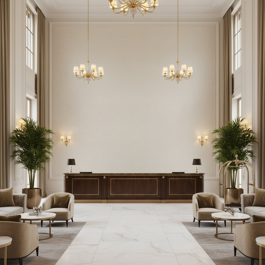 960122.1100.0 | Kravet - Hotel Lobby Visualization (AI-generated, may not be to scale. Verify pattern scale with product specifications.)