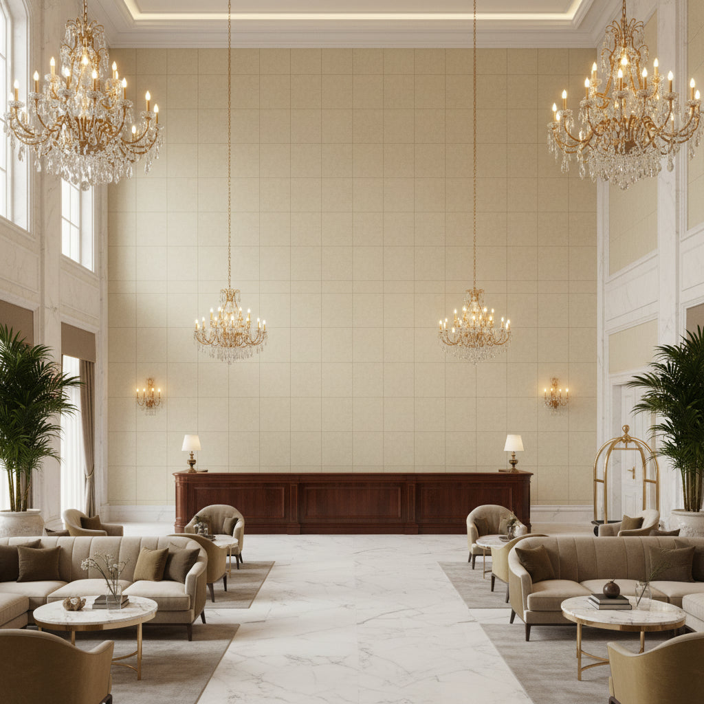 960122.111.0 | Kravet - Hotel Lobby Visualization (AI-generated, may not be to scale. Verify pattern scale with product specifications.)