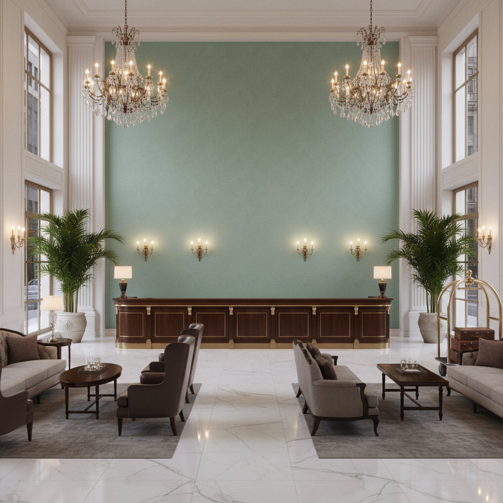 960122.135.0 | Kravet - Hotel Lobby Visualization (AI-generated, may not be to scale. Verify pattern scale with product specifications.)
