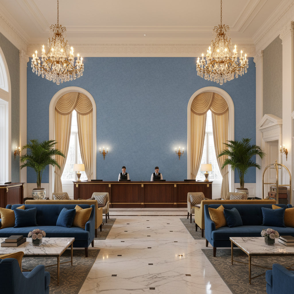 960122.1515.0 | Kravet - Hotel Lobby Visualization (AI-generated, may not be to scale. Verify pattern scale with product specifications.)