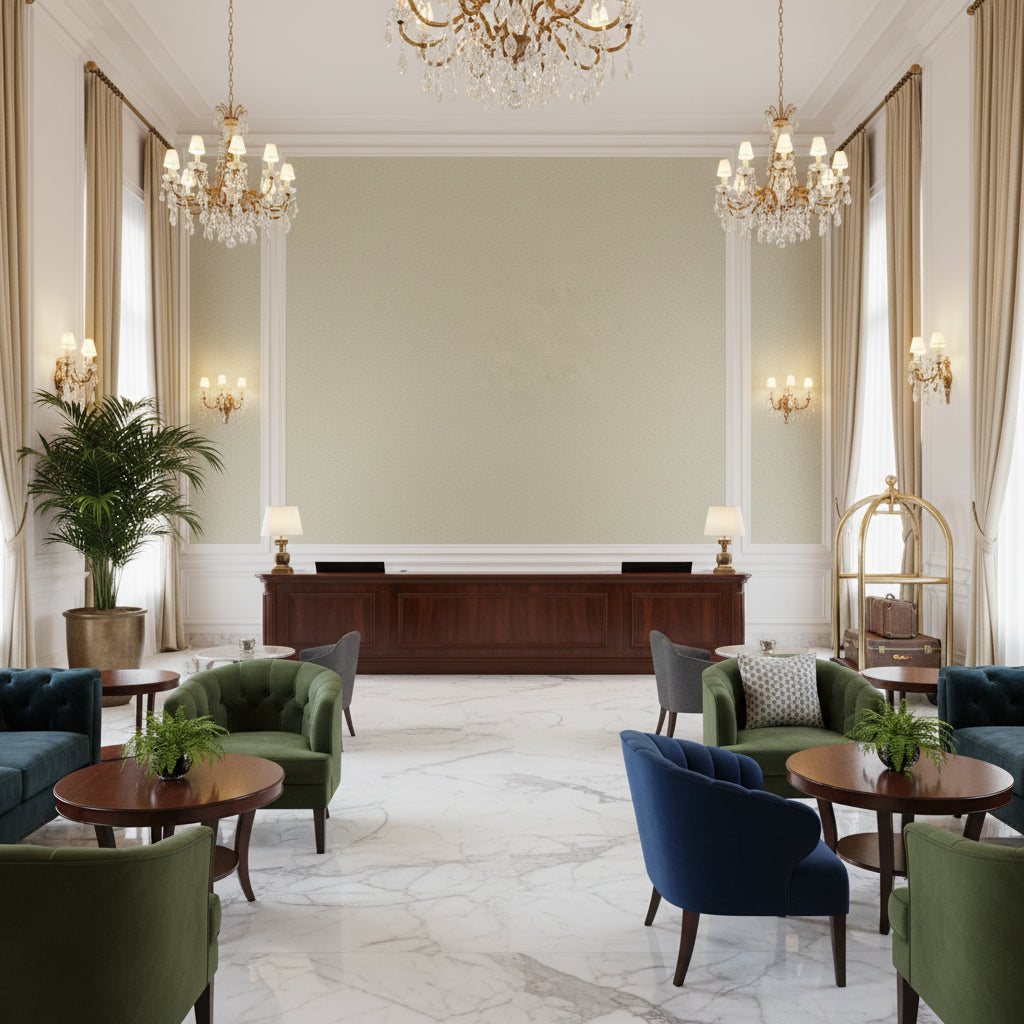 960122.2101.0 | Kravet - Hotel Lobby Visualization (AI-generated, may not be to scale. Verify pattern scale with product specifications.)