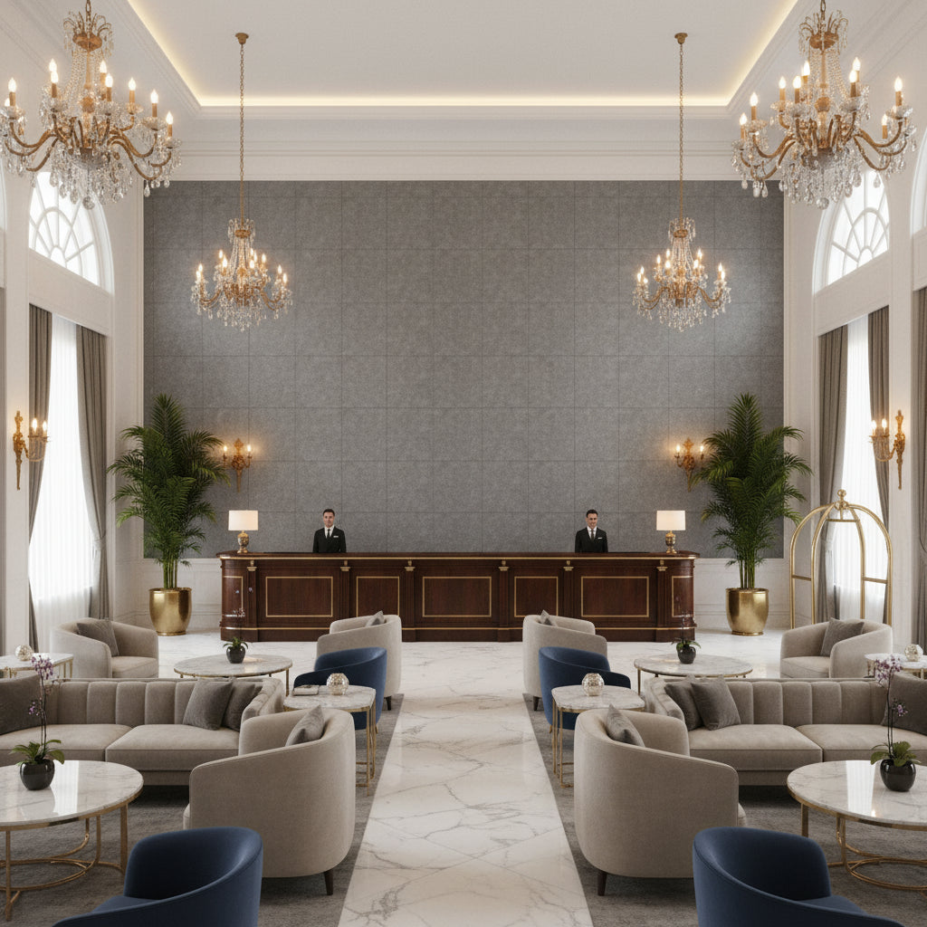 960122.2152.0 | Kravet - Hotel Lobby Visualization (AI-generated, may not be to scale. Verify pattern scale with product specifications.)