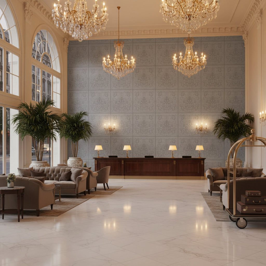 960122.5211.0 | Kravet - Hotel Lobby Visualization (AI-generated, may not be to scale. Verify pattern scale with product specifications.)