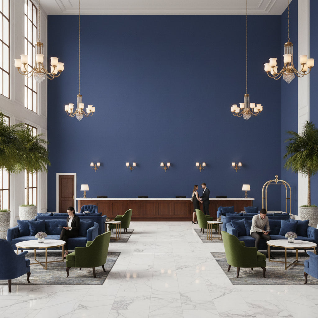 960122.555.0 | Kravet - Hotel Lobby Visualization (AI-generated, may not be to scale. Verify pattern scale with product specifications.)