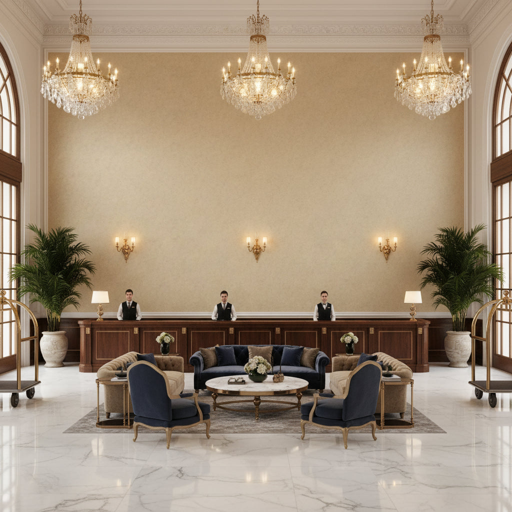 960122.611.0 | Kravet - Hotel Lobby Visualization (AI-generated, may not be to scale. Verify pattern scale with product specifications.)