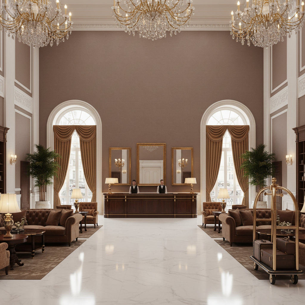 960122.621.0 | Kravet - Hotel Lobby Visualization (AI-generated, may not be to scale. Verify pattern scale with product specifications.)
