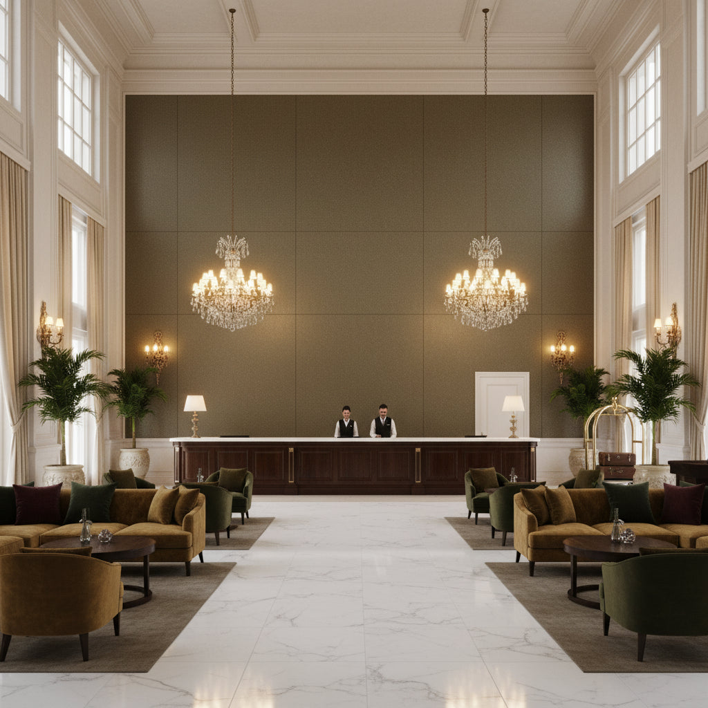 960122.6606.0 | Kravet - Hotel Lobby Visualization (AI-generated, may not be to scale. Verify pattern scale with product specifications.)
