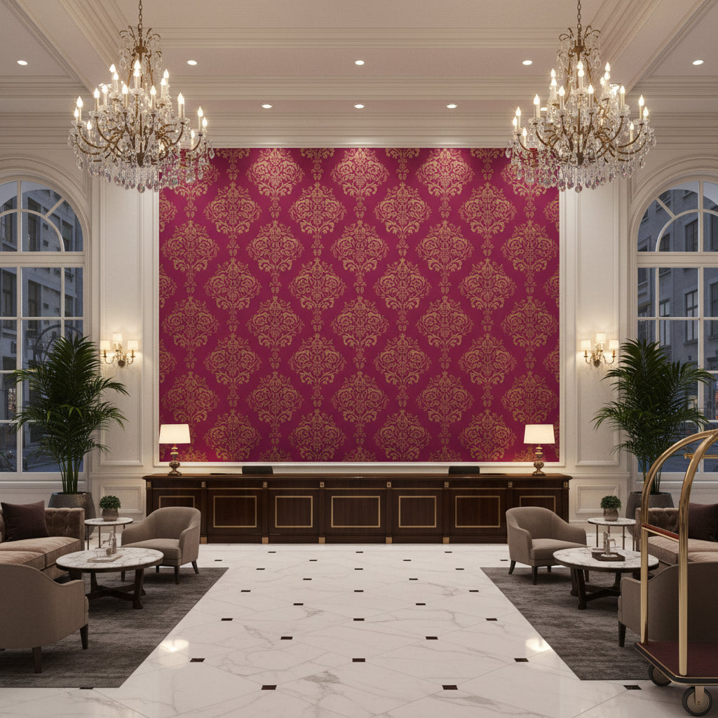 960122.910.0 | Kravet - Hotel Lobby Visualization (AI-generated, may not be to scale. Verify pattern scale with product specifications.)