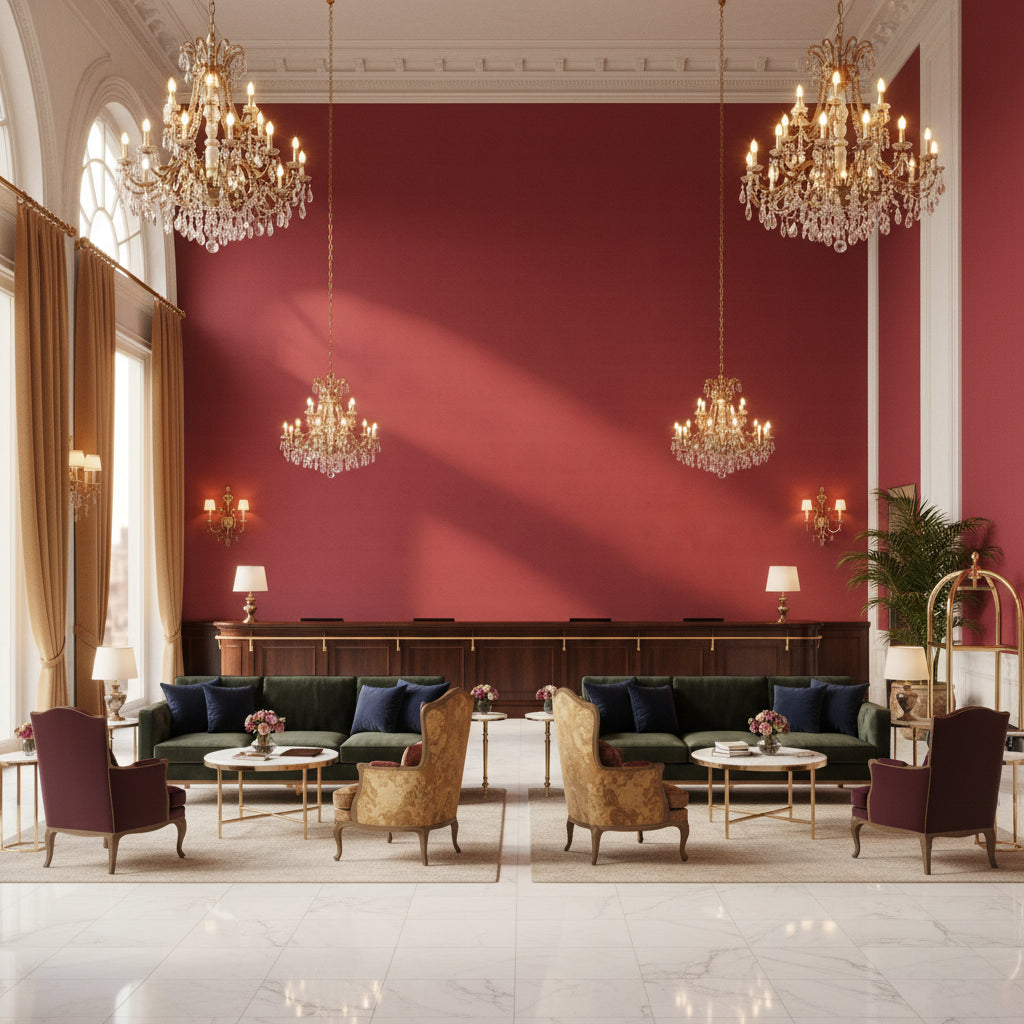 960122.919.0 | Kravet - Hotel Lobby Visualization (AI-generated, may not be to scale. Verify pattern scale with product specifications.)
