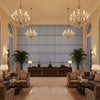 ESME FRINGE Tapes &amp; Trims (AE12361) – French Blue and Sky | Thibaut - Hotel Lobby Visualization (AI-generated, may not be to scale. Verify pattern scale with product specifications.)