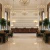GABRIELLE TAPE Tapes &amp; Trims (AE12363) – Willow and Soft Gold | Thibaut - Hotel Lobby Visualization (AI-generated, may not be to scale. Verify pattern scale with product specifications.)