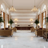 GABRIELLE TAPE Tapes &amp; Trims (AE12364) – Paprika and Soft Gold | Thibaut - Hotel Lobby Visualization (AI-generated, may not be to scale. Verify pattern scale with product specifications.)