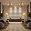 GABRIELLE TAPE Tapes &amp; Trims (AE12369) – French Blue and Sky | Thibaut - Hotel Lobby Visualization (AI-generated, may not be to scale. Verify pattern scale with product specifications.)