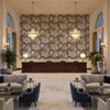 WESTMONT Fabrics (AF15110) – Brown and Slate | Thibaut - Hotel Lobby Visualization (AI-generated, may not be to scale. Verify pattern scale with product specifications.)