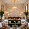 INDIENNE HAZEL Fabrics (AF15113) – Blush | Thibaut - Hotel Lobby Visualization (AI-generated, may not be to scale. Verify pattern scale with product specifications.)