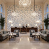 INDIENNE HAZEL Fabrics (AF15114) – Spa Blue | Thibaut - Hotel Lobby Visualization (AI-generated, may not be to scale. Verify pattern scale with product specifications.)