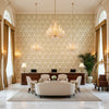 CORNWALL Fabrics (AF15121) – Green and Beige | Thibaut - Hotel Lobby Visualization (AI-generated, may not be to scale. Verify pattern scale with product specifications.)