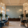 CORNWALL Fabrics (AF15122) – Brown and Slate | Thibaut - Hotel Lobby Visualization (AI-generated, may not be to scale. Verify pattern scale with product specifications.)