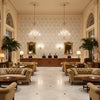 CORNWALL Fabrics (AF15123) – Spa Blue | Thibaut - Hotel Lobby Visualization (AI-generated, may not be to scale. Verify pattern scale with product specifications.)