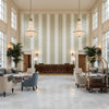 JAVANESE STRIPE Fabrics (AF15136) – Green and White | Thibaut - Hotel Lobby Visualization (AI-generated, may not be to scale. Verify pattern scale with product specifications.)