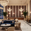 JAVANESE STRIPE Fabrics (AF15139) – Brown | Thibaut - Hotel Lobby Visualization (AI-generated, may not be to scale. Verify pattern scale with product specifications.)