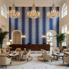 JAVANESE STRIPE Fabrics (AF15142) – Navy | Thibaut - Hotel Lobby Visualization (AI-generated, may not be to scale. Verify pattern scale with product specifications.)
