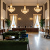 JULIAN Wallcoverings (AF15164) – espresso | Thibaut - Hotel Lobby Visualization (AI-generated, may not be to scale. Verify pattern scale with product specifications.)