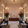 JULIAN Fabrics (AF15166) – ivory | Thibaut - Hotel Lobby Visualization (AI-generated, may not be to scale. Verify pattern scale with product specifications.)
