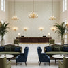 JULIAN Fabrics (AF15167) – Green and Beige | Thibaut - Hotel Lobby Visualization (AI-generated, may not be to scale. Verify pattern scale with product specifications.)