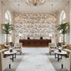ANTILLES TOILE Fabrics (AF15169) – espresso | Thibaut - Hotel Lobby Visualization (AI-generated, may not be to scale. Verify pattern scale with product specifications.)