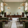 HOLLY TRELLIS Fabrics (AF16124) – Sage | Thibaut - Hotel Lobby Visualization (AI-generated, may not be to scale. Verify pattern scale with product specifications.)