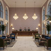 HOLLY TRELLIS Fabrics (AF16127) – Lavender | Thibaut - Hotel Lobby Visualization (AI-generated, may not be to scale. Verify pattern scale with product specifications.)