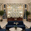 STOCKBRIDGE Fabrics (AF16137) – Lavender and Blue | Thibaut - Hotel Lobby Visualization (AI-generated, may not be to scale. Verify pattern scale with product specifications.)