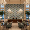STOCKBRIDGE Fabrics (AF16138) – Blue | Thibaut - Hotel Lobby Visualization (AI-generated, may not be to scale. Verify pattern scale with product specifications.)