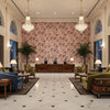 STOCKBRIDGE Fabrics (AF16140) – Blush | Thibaut - Hotel Lobby Visualization (AI-generated, may not be to scale. Verify pattern scale with product specifications.)