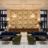 LAURA Fabrics (AF23100) – Blush and Green | Thibaut - Hotel Lobby Visualization (AI-generated, may not be to scale. Verify pattern scale with product specifications.)