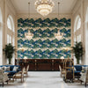 WILLOW TREE Fabrics (AF23110) – Navy | Thibaut - Hotel Lobby Visualization (AI-generated, may not be to scale. Verify pattern scale with product specifications.)